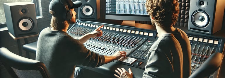 two man in a recording studio