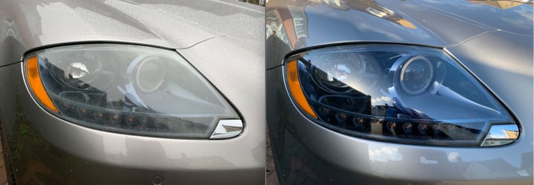 Maserati QPV before and after headlight restoration 