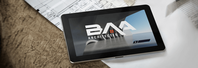 présentation de logo d'architectes sur tablette