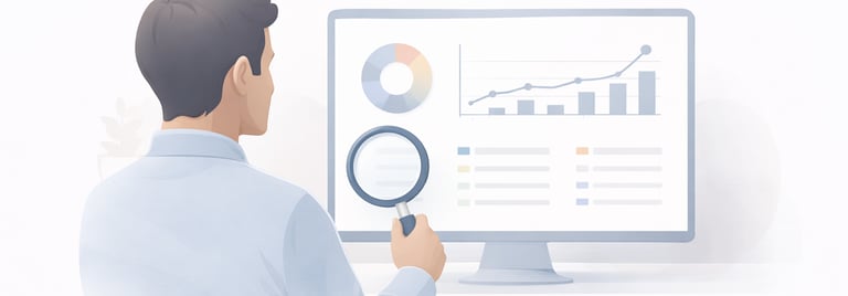 Illustration of a person reviewing credit data and monitoring changes in credit inquiries and accoun
