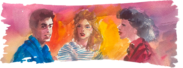 watercolor of three friends