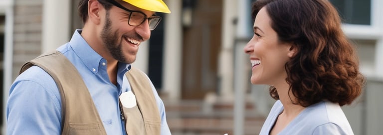 A construction worker reviewing blueprints at a renovation site.