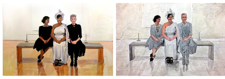 Tandem paintings of Karim, Suzette, & Cynthia 24" x 36" each. Acrylic on canvas, 2020