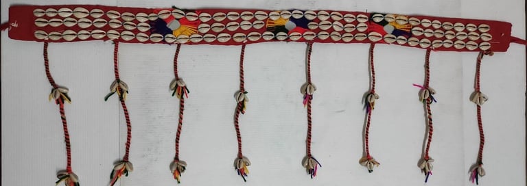 "Tribal waist belt with shells and colorful tassels–ethnic fabric belt-Globally tradable"