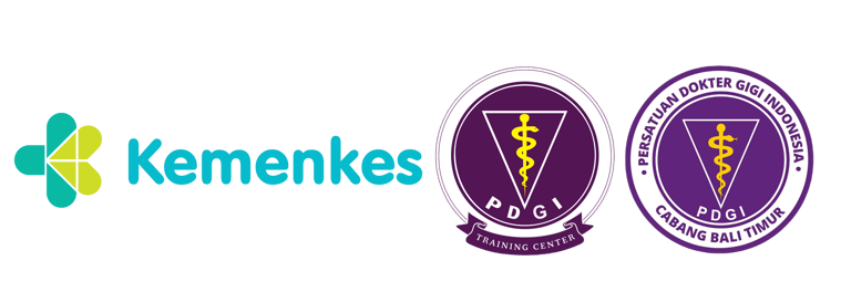 Logos of Kemenkes, PDGI Training Center, and Persatuan Dokter Gigi Indonesia Cabang Bali Timur.