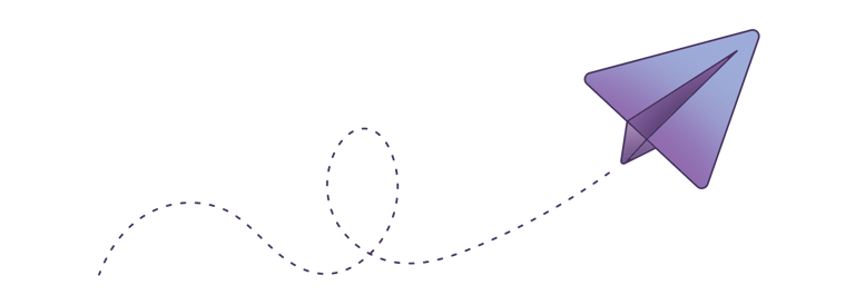 Purple paper plane icon flying along a dotted flight path loop, symbolizing email marketing and messaging.