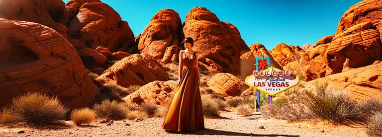 a woman in a long dress standing in front of a sign that says welcome to
