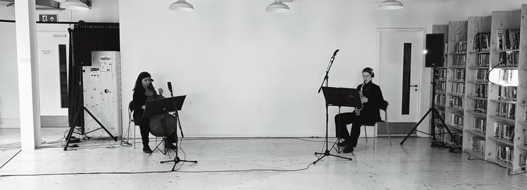 Recording of JAMMS on Fore Street. Performers Meera Priyanka Raja (Cello) and Sophia Elger (Saxophon