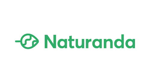 Green Naturanda logo with a circular leaf icon on a solid black background.
