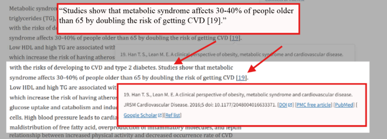 Citing specific information — scientific studies