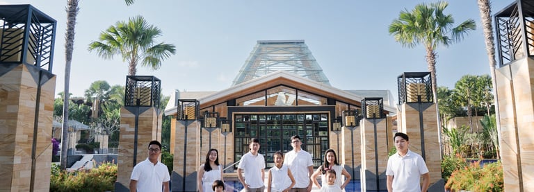 Luxury family photography session at The Mulia Nusa Dua Bali with resort architecture