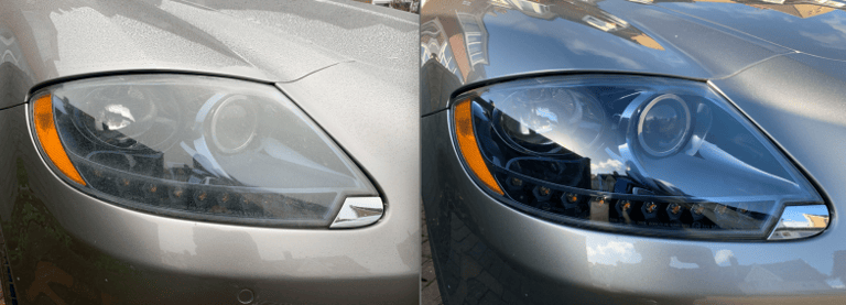 Maserati QPV before and after headlight restoration