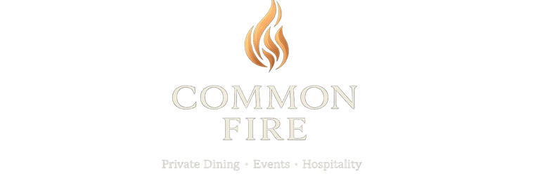 Common Fire logo featuring a gold flame icon for private dining, events, and hospitality services.