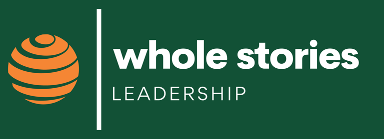 Whole Stories logo orange globe in pieces that make a whole. Text reads Whole Stories Leadership