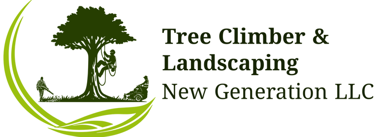 Tree Climber & Landscaping New Generation LLC logo featuring an arborist and lawn care services.