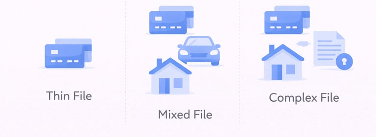 examples of different credit profiles showing thin mixed and diverse account types
