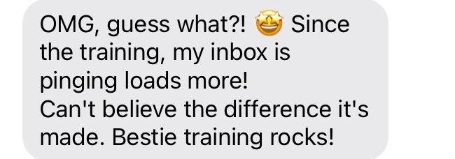 a text message from a customer who is asking her to be a trainer