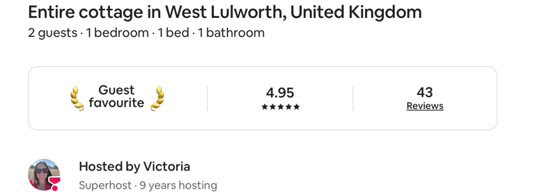 A photo of the review score for honeysuckle cottage in west lulworth