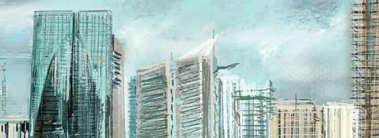 Miami skyline from downtown Brickell hotel - digital postcard