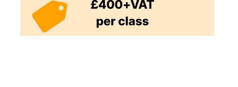 an orange price tag icon showing £400 + VAT per class