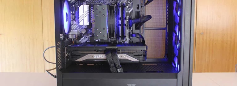 Vista lateral PC Gaming todo preto MkBuilds Ryzne 7 e RTX 3070