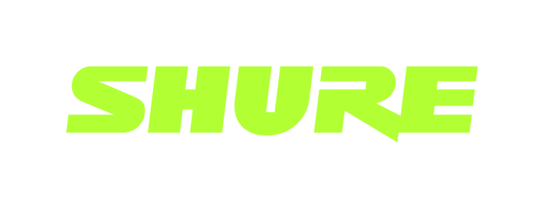 a green and black logo with the word shure