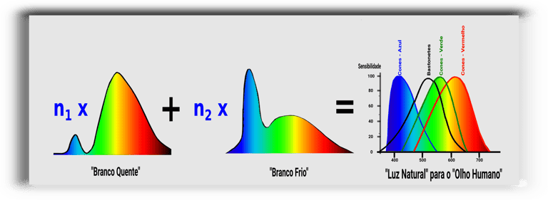 Proporção entre as quantidades dos LEDs branco e frio para se chegar a Luz Natural - ARTEFAKTUS