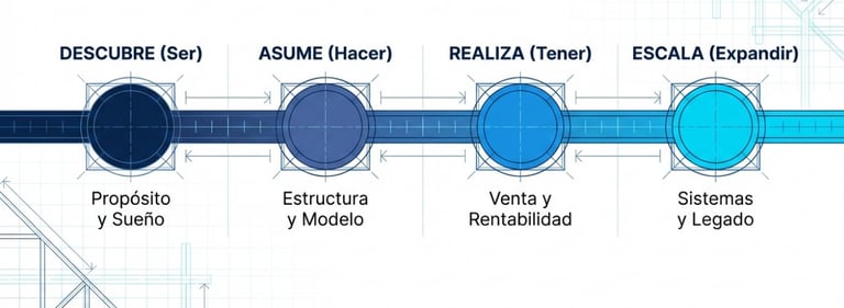 Business growth roadmap diagram showing stages from Purpose to Systems and Scaling.