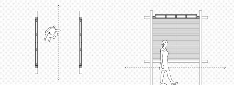 A floor plan and elevation of a wood pavilion