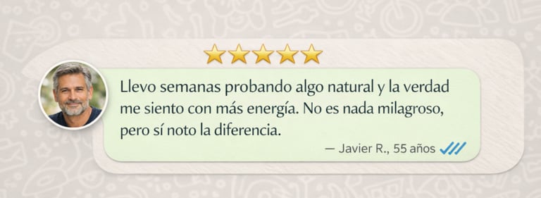 Testimonio de cliente satisfecho usando Member XXL para mejorar su energía y equilibrio.