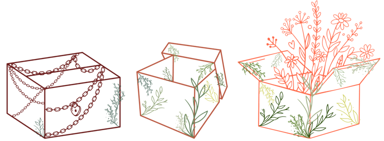 logo secondaire trois boites qui s'ouvrent au fur et à mesure