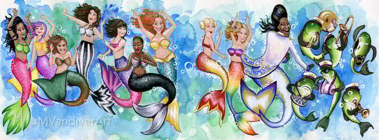 Illustrations from The Mermaids of New Orleans by New Orleans artist & illustrator Melissa Vandiver.