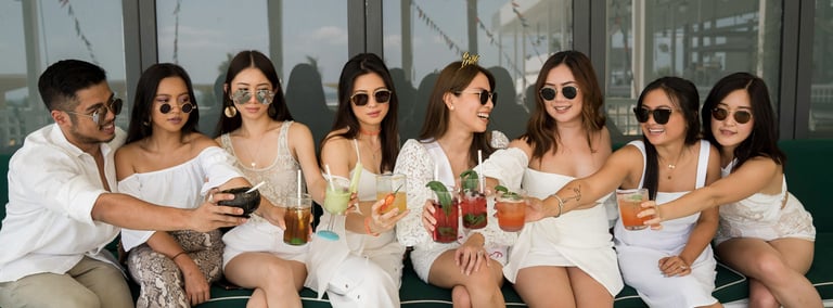 Bride tribe celebrating bachelorette party at Batu Belig Beach Seminyak Bali