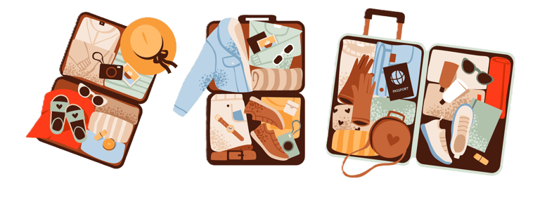 Suitcases-with-travel-accessories-set-travel-essentials