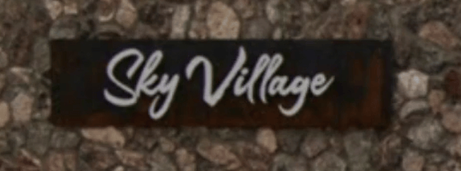 A community sign for the Sky Village Subdivision in Rocking K.