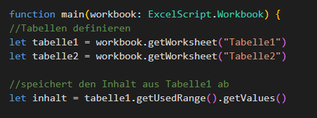 Office Script getUsedRange() Beispielcode