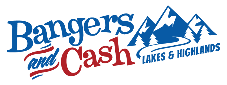 a logo for the Bangers and Cash Lake and Highlands Rally