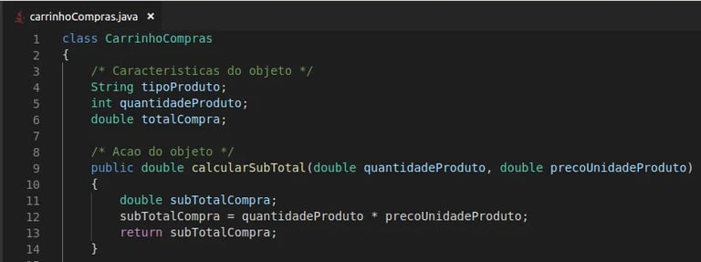 Classe CarrinhoCompras (características)