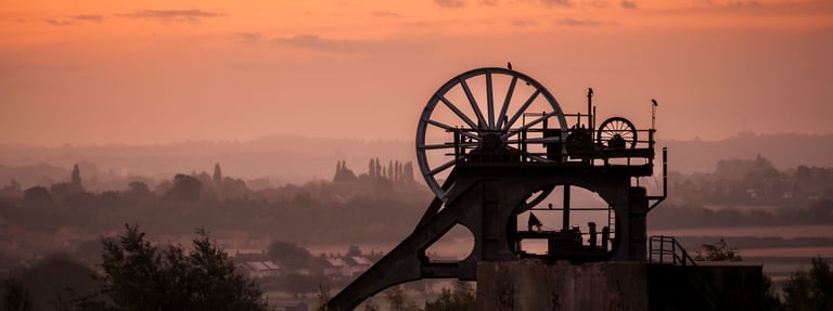 Misty Red Sunrise at Pleasley Pit Headstock