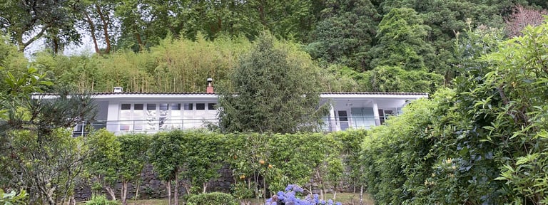 Fachada principal vista do pomar