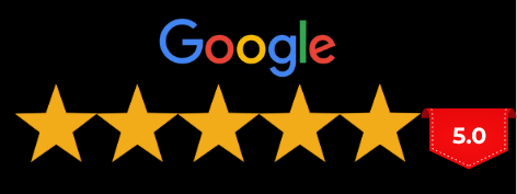 Google reviews showing a 5 start rating.