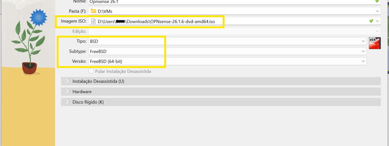 Configurando a imagem ISO e o sistema tipo FreeBSD