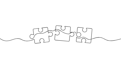 des morceaux de puzzle reliés par un fil symbolisant le travail relationnel en psychothérapie