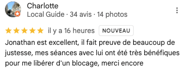 Avis positif Google : libération émotionnelle grâce à l’hypnose avec Jonathan Cuinat