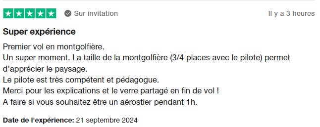 avis trustpilot vol montgolfière arras avec F-GROY association montgolfières du roy