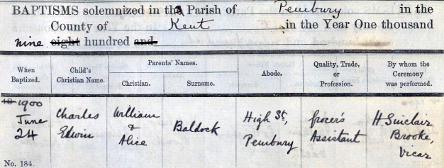 Charles Edwin Baldock, 21 Vernon Road, Tunbridge Wells TN1 2JA 