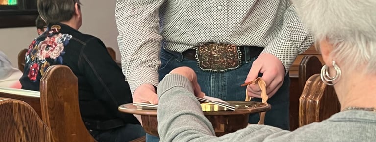 Moran United Methodist Church offering donations during Sunday's worship