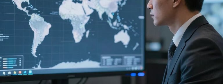 Business professional analyzing global markets to identify distributors and expansion opportunities