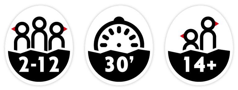 icones du nombre de joueurs, la durée de partie et l'âge minimum pour le jeu opération zèbre