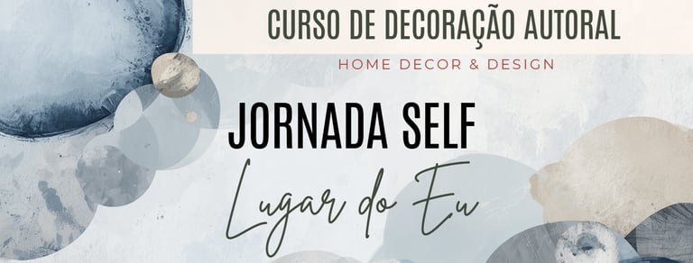 Banner for Jornada Self home decor and design course featuring abstract blue and grey watercolor art.